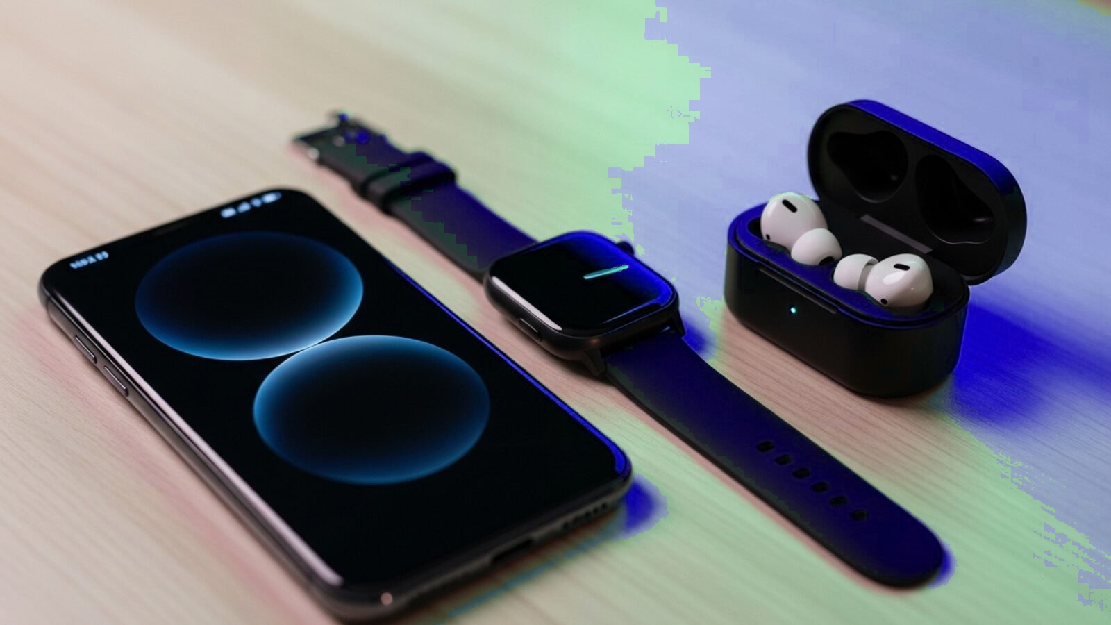 Smartphone, reloj inteligente y audífonos inalámbricos
